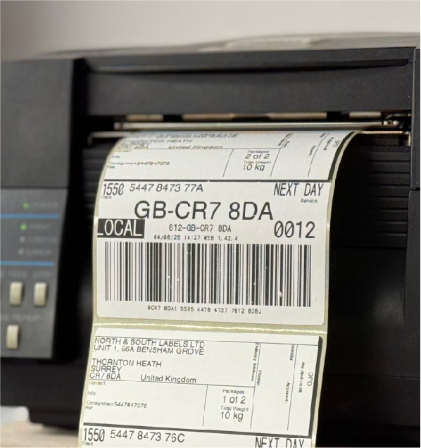 A direct thermal printer producing a label